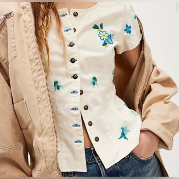 Free People Kelly Embroidered Blouse, LARGE NWT - Picture 1 of 6
